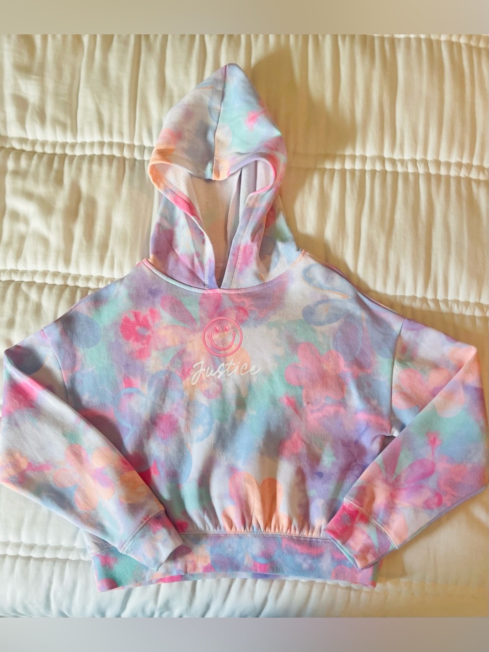 Justice Pastel Tie-Dye Floral Hoodie in Pink, Purple, Blue (Girls)